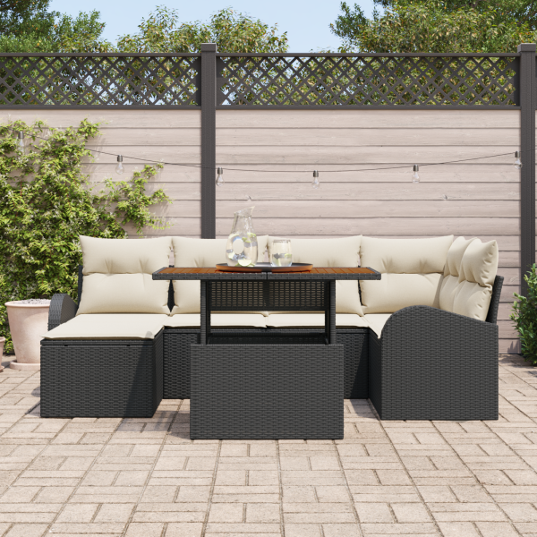 Conjunto de Sofá de Jardim  com Almofadas Preto de Rattan Sintético M 3