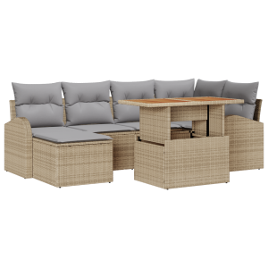 Conjunto de Sofá de Jardim  com Almofadas Bege Rattan Sintético H