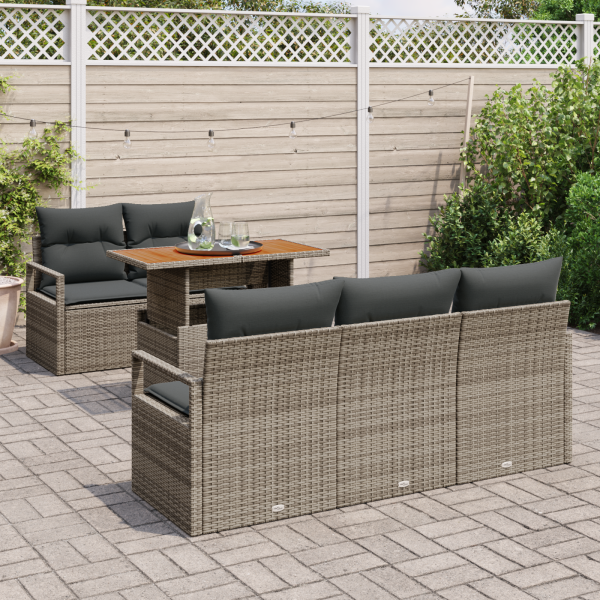 Conjunto de Sofás de Jardim  de 6 Peças com Almofadas Cinzas de Rattan Poly M 3