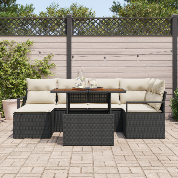 Conjunto de Sofás de Jardim  de 7 Peças com Almofadas Rattan Preto M 3