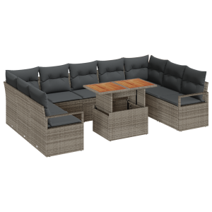 Conjunto de Sofá de Jardim  de 10 peças com Almofadas Cinza Rattan Poli H