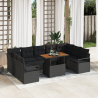 Conjunto de Sofá de Jardim  de 10 Peças com Almofadas Rattan Poli Preto 1