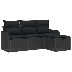 Conjunto de Sofá de Jardim  4 Peças com Almofadas Preto Polirattan H