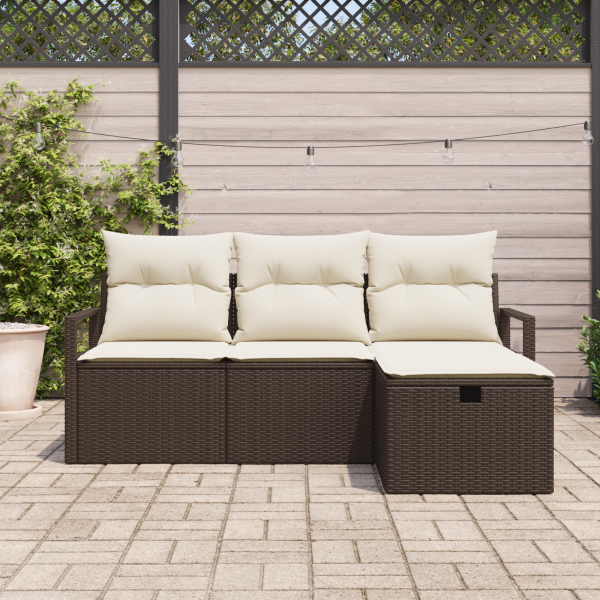 Conjunto de Sofá de Jardim de 4 Peças com Almofadas Castanho Rattan Sintético M 3