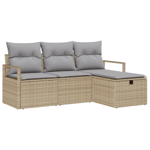 Conjunto de Sofás de Jardim 4 Peças  com Almofadas Bege Rattan Sintético H