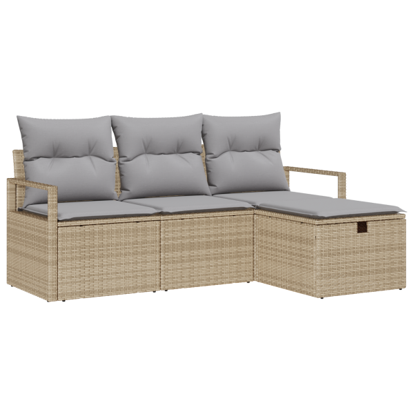 Conjunto de Sofás de Jardim 4 Peças  com Almofadas Bege Rattan Sintético M 2