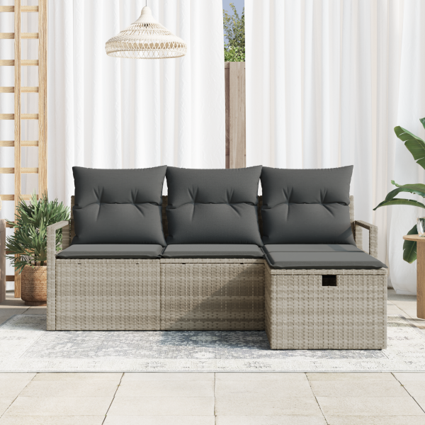Conjunto de Sofás de Jardim  4 Peças com Almofadas Cinza Claro Rattan M 3