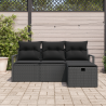 Conjunto de Sofá de Jardim  de 4 Peças com Almofadas Rattan Poly Preto 3