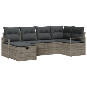 Conjunto de Sofá de Jardim de 6 Peças com Almofadas Cinza Rattan Poli H