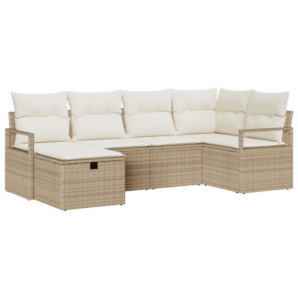 Conjunto de Sofás de Jardim  de 6 Peças com Almofadas Rattan Poly Bege M 2