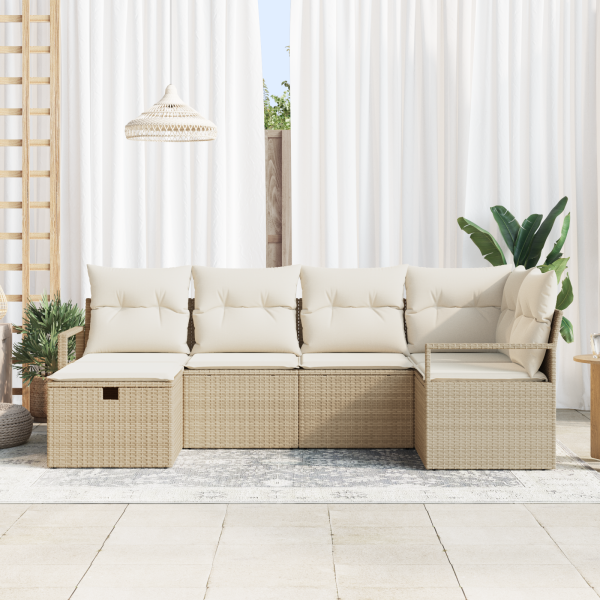 Conjunto de Sofás de Jardim  de 6 Peças com Almofadas Rattan Poly Bege M 3