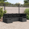 Set de 6 piezas de sofá de jardín con cojines de rattan poliéster negro 1