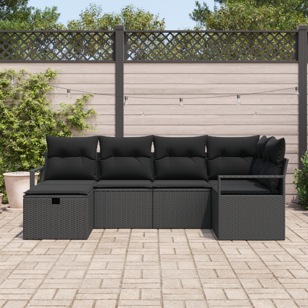 Set de 6 piezas de sofá de jardín con cojines de rattan poliéster negro M 3