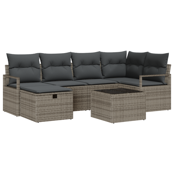 Conjunto de Sofá de Jardim  de 7 Peças com Almofadas Cinzento Rattan Poliéster M 2
