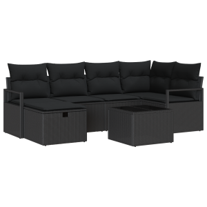 Conjunto de Sofás de Jardim  7 Peças com Almofadas Preto Rattan H