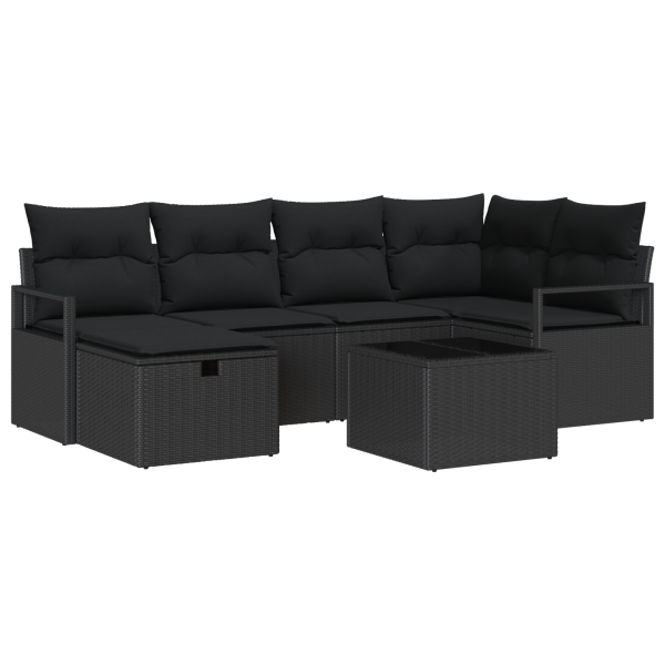 Conjunto de Sofás de Jardim  7 Peças com Almofadas Preto Rattan M 2