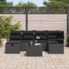 Conjunto de Sofás de Jardim  7 Peças com Almofadas Preto Rattan 3