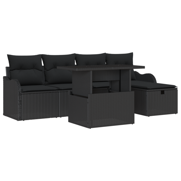 Conjunto de Sofá de Jardim  de 6 Peças com Almofadas em Rattan Preto M 2