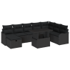 Conjunto de Sofá de Jardim  com Almofadas Preto Rattan Poliéster 9 Peças 2