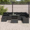 Conjunto de Sofá de Jardim  com Almofadas Preto Rattan Poliéster 9 Peças 3