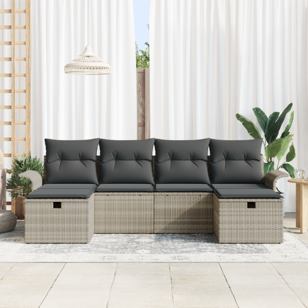 Conjunto de Sofás de Jardim  6 Peças com Almofadas Cinza Claro Rattan PE M 3