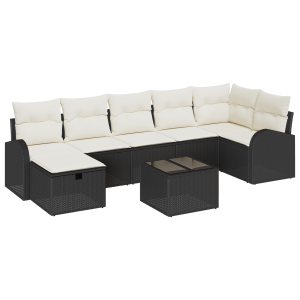 Conjunto de Sofás de Jardim  de 8 Peças com Almofadas Preto Rattan Poliéster H