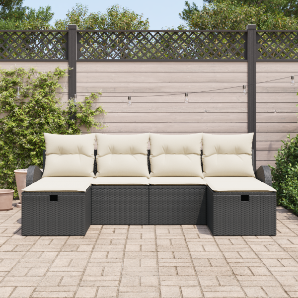 Conjunto de Sofás de Jardim  com Almofadas Preto Rattan em 6 Peças M 3