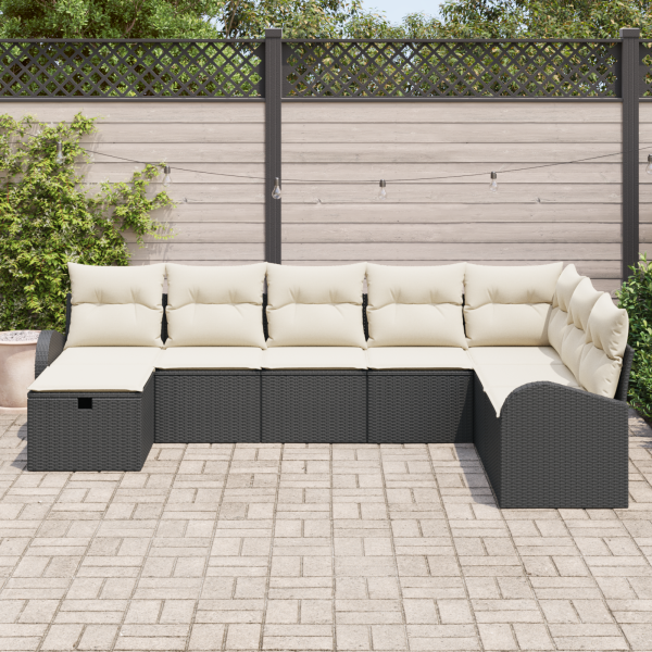 Conjunto de Sofá de Jardim  com 8 Peças e Almofadas Rattan Preto M 3
