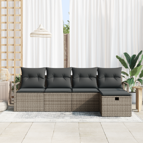 Set de Sofá de Jardín de 5 Piezas con Cojines en Poliratán Gris M 3