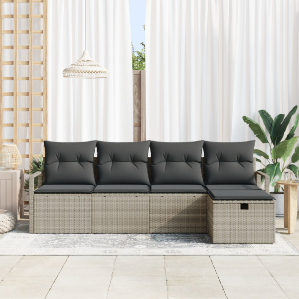Conjunto de Sofás de Jardim  de 5 Peças com Almofadas Cinza Claro de Rattan M 3