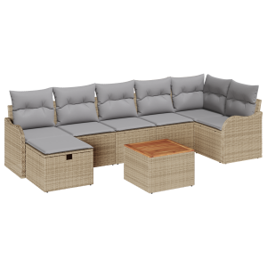 Conjunto de Sofá de Jardim com 8 Peças e Almofadas Bege Poly Rattan H