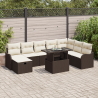 Conjunto de Sofás de Jardim  9 Peças com Almofadas Castanho Rattan Poly 1