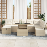 Conjunto de Sofá de Jardín de 9 piezas con cojines Beige Rattan Polivalente 3