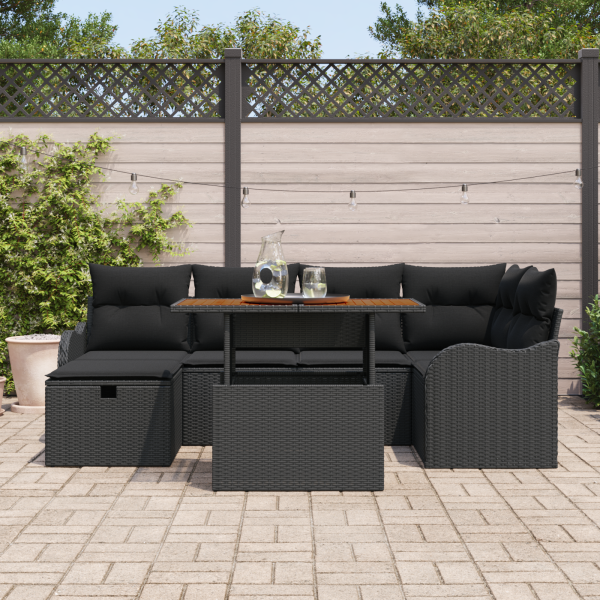 Conjunto de Sofá de Jardim com 7 Peças e Almofadas pretas de Polyrattan M 3