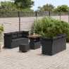 Conjunto de sofá de jardim de 9 peças com almofadas . feito de rattan preto e acácia. 3