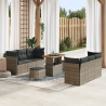 Conjunto de Sofá Jardín Modular de 9 Piezas con Cojines Gris de Rattan Sintético 1