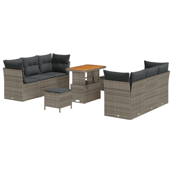 Conjunto de Sofá Jardín Modular de 9 Piezas con Cojines Gris de Rattan Sintético M 2