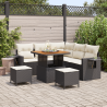 Sofá de Jardim Modular com 8 Peças e Almofadas Preto Polyrattan e Acácia 1