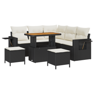 Conjunto de Sofá de Jardim com 8 Peças e Almofadas Preto Rattan e Poliéster Acácia H