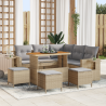 Conjunto de Sofá de Jardim 9 Peças com Almofadas Beige em Rattan Sintético e Acácia 1