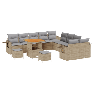 Conjunto de Sofá Modular de 13 Piezas con Cojines Ratán Poli Beige Acacia H