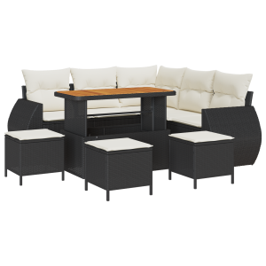 Conjunto de Sofá de Jardim 9 Peças com Almofadas em Rattan Sintético Preto e Acácia H