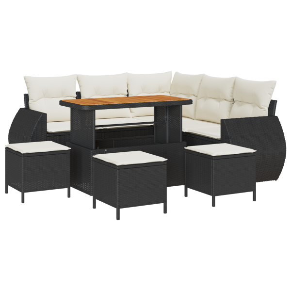 Conjunto de Sofá de Jardim 9 Peças com Almofadas em Rattan Sintético Preto e Acácia M 2