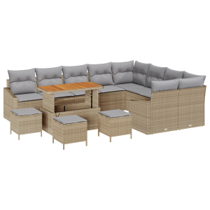 Set de Sofá de Jardín de 13 Piezas  con Cojines Beige Poliratán Acacia H