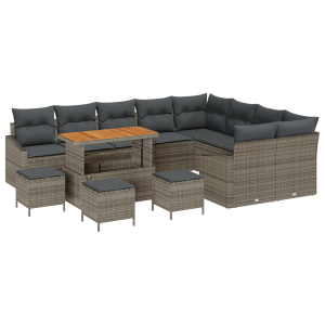 Conjunto de Sofás para Jardim  de 13 peças com Almofadas Cinza Polyrattan Acácia H