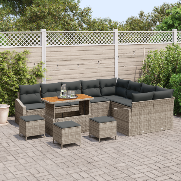 Conjunto de Sofás para Jardim  de 13 peças com Almofadas Cinza Polyrattan Acácia M 3