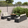 Conjunto de Sofá de Jardim 8 Peças com Almofadas Preto Rattan Poly Acácia 3