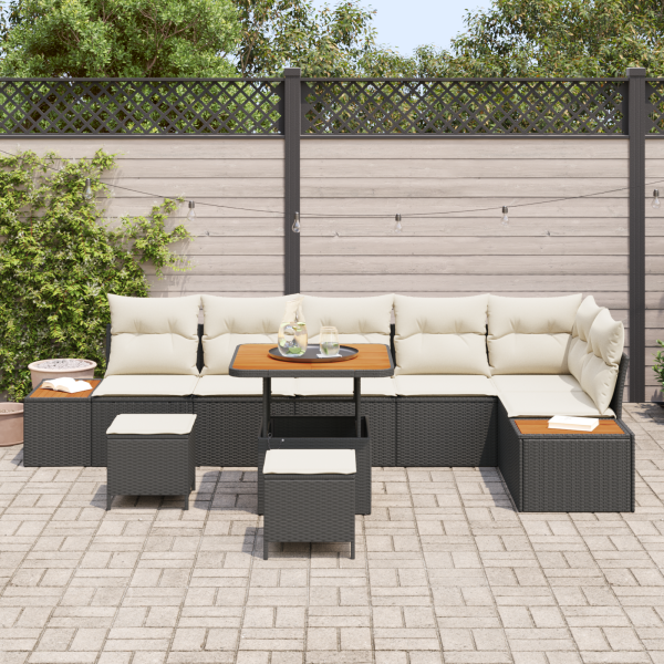 Conjunto de Sofá de Jardim  com Almofadas Preto Rattan Sintético Acácia M 3