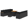 Conjunto de Sofás de Jardim  de 11 Peças com Almofadas Preto Ratan Poliéster 2