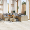 Conjunto de Sofás de Jardín de 13 Piezas con Cojines Beige Poliratán Acacia 1